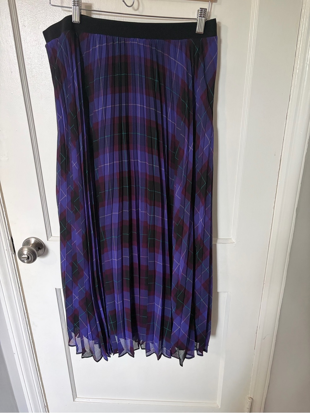 Ann Taylor Purple Plaid Pleated Midi Skirt